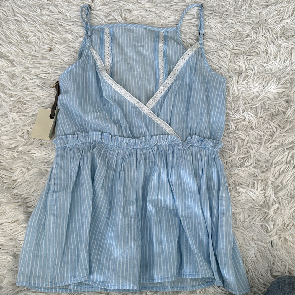 Hinge Blue White Stripe Peplum Cami Tank Lace Size XS
